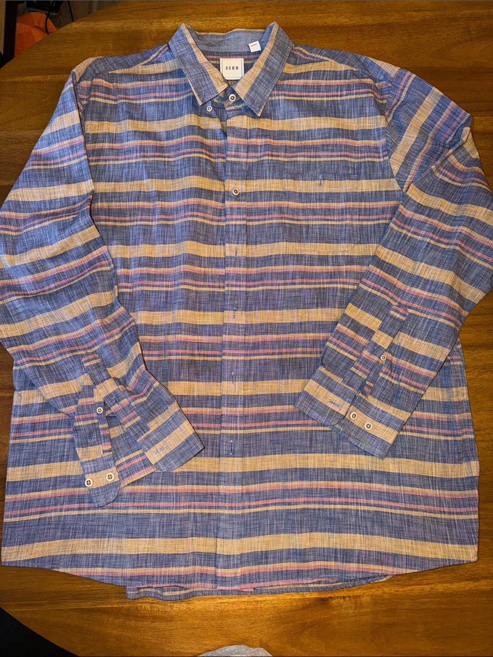 ROWN Men's Blue, Tan & Pink Striped Button-Down Shirt